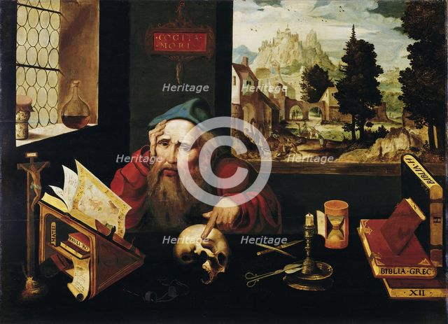 Saint Jerome in his Cell, 1520s. Artist: Cleve, Joos, van (ca. 1485-1540)