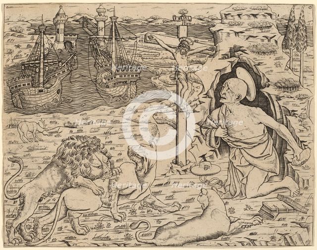 Saint Jerome in Penitence, with Two Ships in a Harbor, c. 1480/1500. Creator: Unknown.