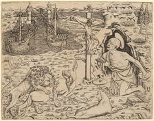 Saint Jerome in Penitence, with Two Ships in a Harbor, c. 1480/1500. Creator: Unknown