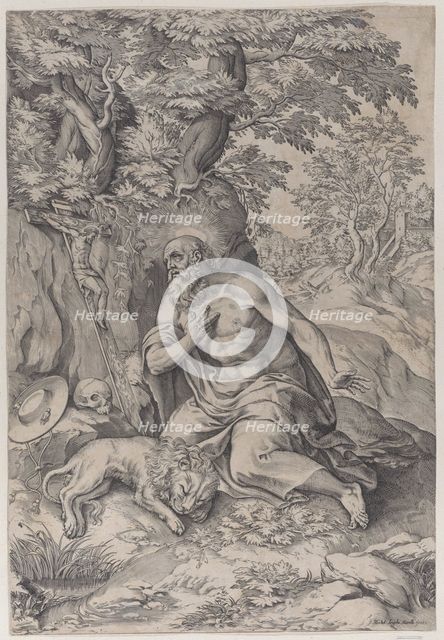 Saint Jerome in the wilderness, with a lion at left, 1578-80., 1578-80. Creator: Michelangelo Marelli.