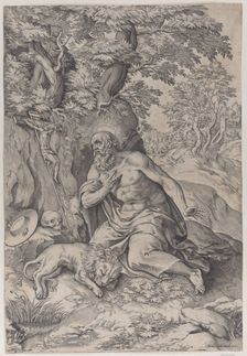 Saint Jerome in the wilderness, with a lion at left, 1578-80., 1578-80. Creator: Michelangelo Marelli