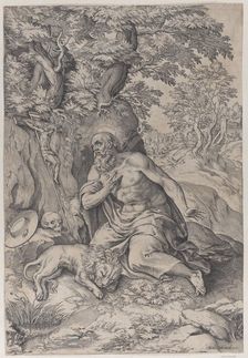 Saint Jerome in the wilderness, with a lion at left, 1578-80., 1578-80. Creator: Michelangelo Marelli