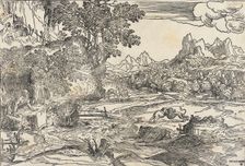 Saint Jerome in the Wilderness with Fighting Lion and Bear, between 1530 and 1535. Creator: Domenico Campagnola