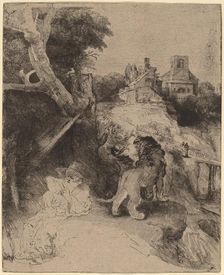 Saint Jerome Reading in an Italian Landscape, c. 1653. Creator: Rembrandt Harmensz van Rijn