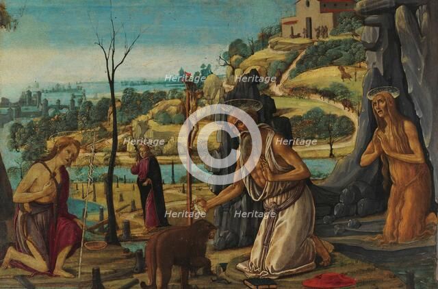 Saint Jerome, Saint Mary Magdalene and Saint John the Baptist in the desert, 1485-1490. Creator: Jacopo del Sellaio (1442-1493).