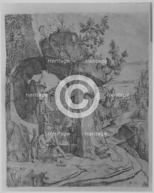 Saint Jerome seated beneath a rocky arch, ca. 1505-20. Creator: Benedetto Montagna.