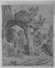 Saint Jerome seated beneath a rocky arch, ca. 1505-20. Creator: Benedetto Montagna