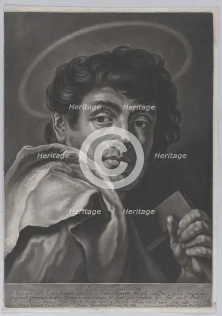 Saint Jude, head and shoulders, holding a square rule; after Giovanni Battist..., ca. 1750-ca. 1760. Creator: Johann Lorenz Haid.