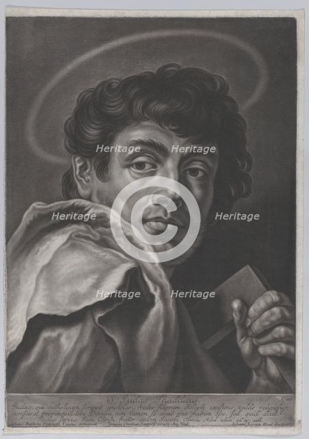 Saint Jude, head and shoulders, holding a square rule; after Giovanni Battist..., ca. 1750-ca. 1760. Creator: Johann Lorenz Haid.