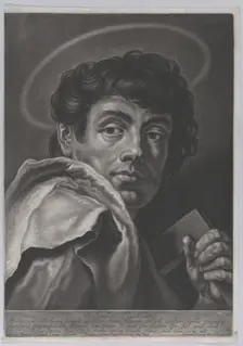 Saint Jude, head and shoulders, holding a square rule; after Giovanni Battist..., ca. 1750-ca. 1760. Creator: Johann Lorenz Haid