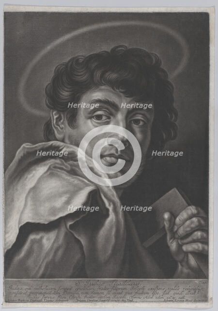 Saint Jude, head and shoulders, holding a square rule; after Giovanni Battist..., ca. 1750-ca. 1760. Creator: Johann Lorenz Haid.