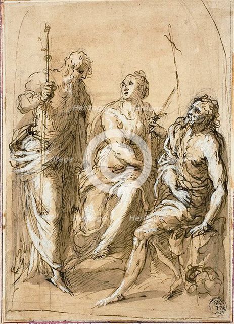 Saint Justina of Padua Enthroned, with Saints James the Less and John the Baptist, 1600/05. Creator: Jacopo Palma.