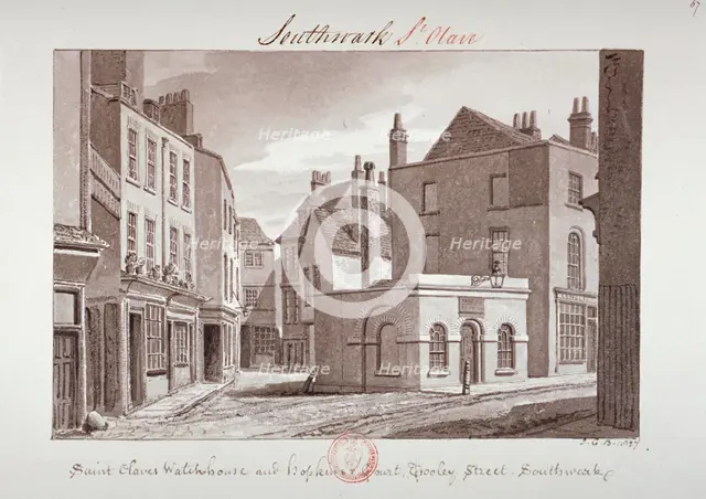 'Saint Olave's Watchhouse and Hopkin's Court near Tooley Street, Southwark', London, 1827. Artist: John Chessell Buckler
