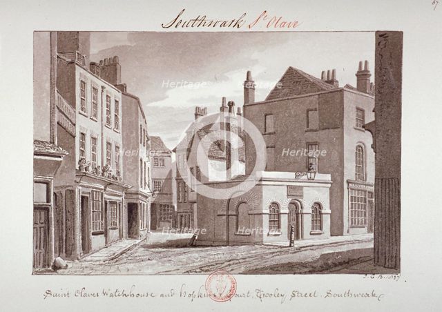 'Saint Olave's Watchhouse and Hopkin's Court near Tooley Street, Southwark', London, 1827. Artist: John Chessell Buckler