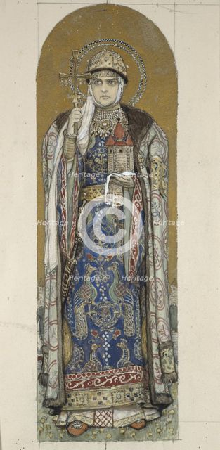 Saint Olga, Princess of Kiev (Study for frescos in the St Vladimir's Cathedral of Kiev), 1884-1889. Artist: Vasnetsov, Viktor Mikhaylovich (1848-1926)
