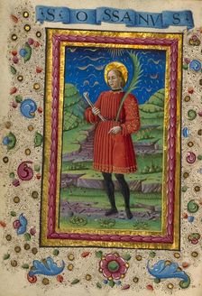 Saint Ossanus; Gualenghi-d'Este Hours, about 1469. Creator: Guglielmo Giraldi