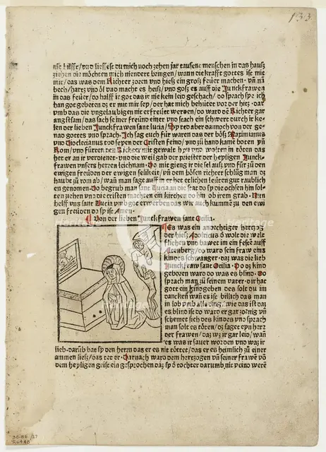 Saint Otilia from Plenarium, Plate 27 from Woodcuts from Books...c. 1483...assembled 1929. Creators: Unknown, Martin Schott, Wilhelm Ludwig Schreiber.