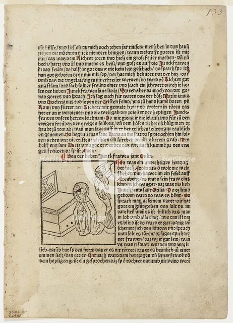 Saint Otilia from Plenarium, Plate 27 from Woodcuts from Books...c. 1483...assembled 1929. Creators: Unknown, Martin Schott, Wilhelm Ludwig Schreiber.