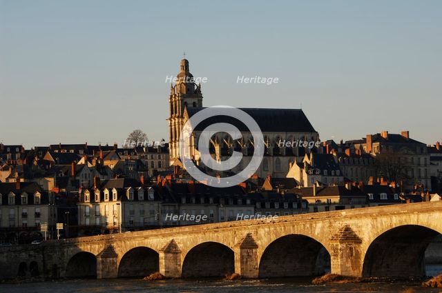 Saint Louis Cathedral and Jacques Gabriel Bridge over the Loire river, Blois, France, 2019. Creator: Unknown.