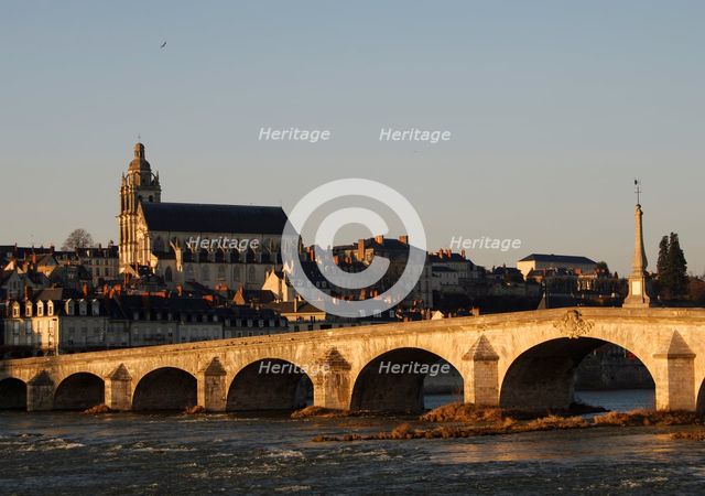 Saint Louis Cathedral and Jacques Gabriel Bridge over the Loire river, Blois, France, 2019. Creator: Unknown.