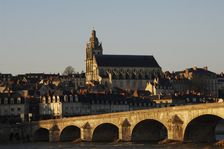 Saint Louis Cathedral and Jacques Gabriel Bridge over the Loire river, Blois, France, 2019. Creator: Unknown