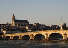Saint Louis Cathedral and Jacques Gabriel Bridge over the Loire river, Blois, France, 2019. Creator: Unknown