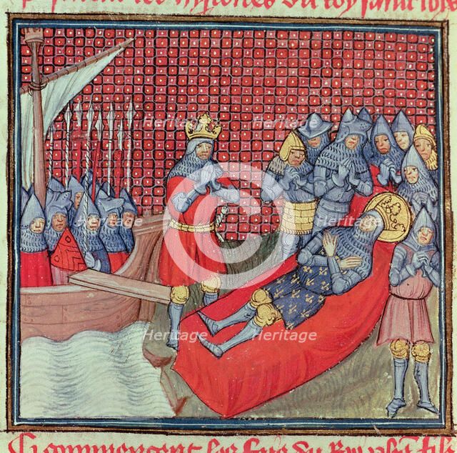 Saint Louis dies of plague during the Crusade against Tunisia on August 25, 1270. Miniature in th…