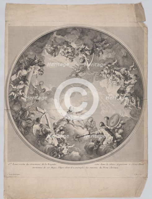Saint Louis presenting his sword to Christ, after a ceiling design, 1755-90. Creator: Charles Nicolas Cochin.