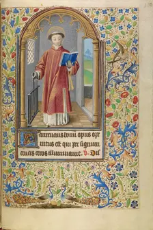 Saint Lawrence with a Book and a Gridiron; Book of Hours, about 1466-1470. Creator: Master of Jacques of Luxembourg