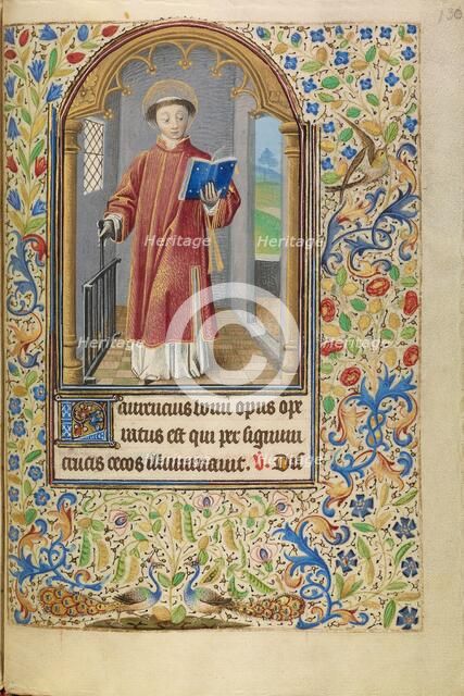 Saint Lawrence with a Book and a Gridiron; Book of Hours, about 1466-1470. Creator: Master of Jacques of Luxembourg.
