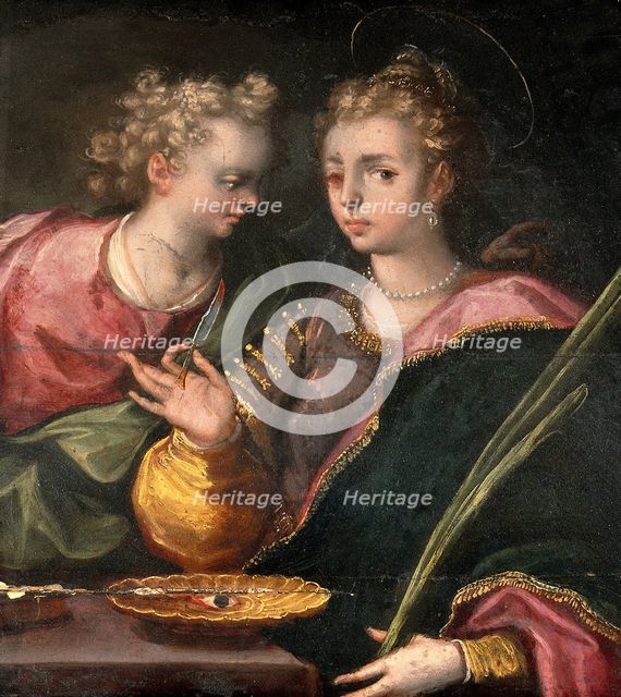 Saint Lucy and an angel, c16th century. Creator: Unknown.