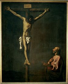 Saint Luke as a painter before Christ on the Cross