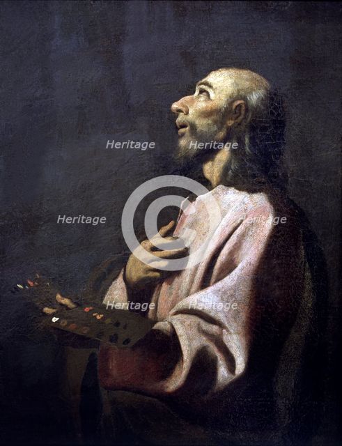  'Saint Luke as a painter before Christ on the Cross', oil painting by Zurbarán, detail, possibly…
