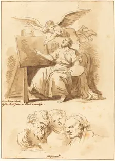 Saint Luke at His Easel and Four Expressive Heads, 1775. Creator: Jean Claude Richard Saint-Non