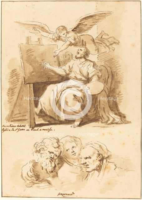 Saint Luke at His Easel and Four Expressive Heads, 1775. Creator: Jean Claude Richard Saint-Non.