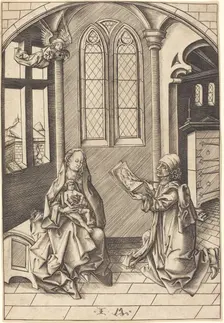 Saint Luke Drawing a Portrait of the Virgin, c. 1475. Creator: Israhel van Meckenem