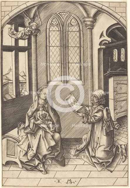 Saint Luke Drawing a Portrait of the Virgin, c. 1475. Creator: Israhel van Meckenem.