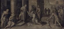 Saint Luke Giving three Pilgrims Alms, c1560-1600. Creator: Martin de Vos