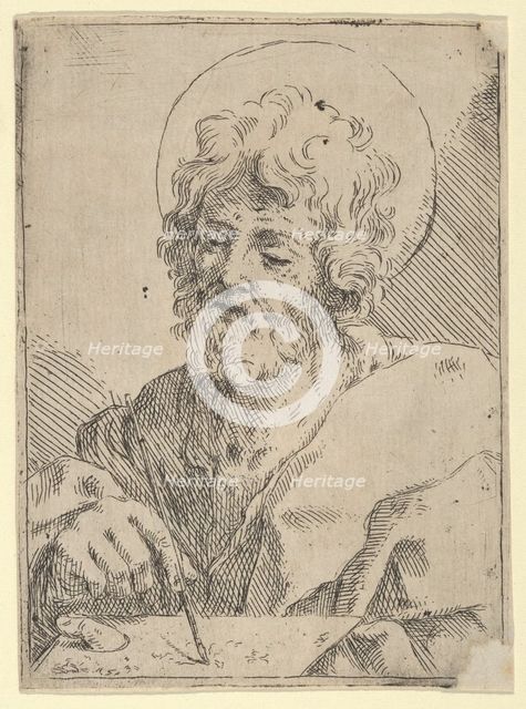 Saint Luke holding a paint brush and palette, after Reni (?), 1600-1650. Creator: Anon.