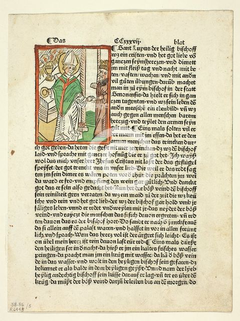Saint Lupo from Heiligenleben (Lives of the Saints), Plate 5 from Woodcuts from Books..., 1929. Creators: Unknown, Anton Sorg, Jacobus de Voragine, Wilhelm Ludwig Schreiber.
