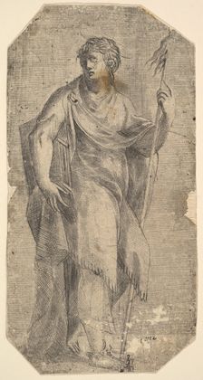 Saint Matthew holding a staff and a book, turning to the left, ca. 1540-50. Creator: Andrea Schiavone