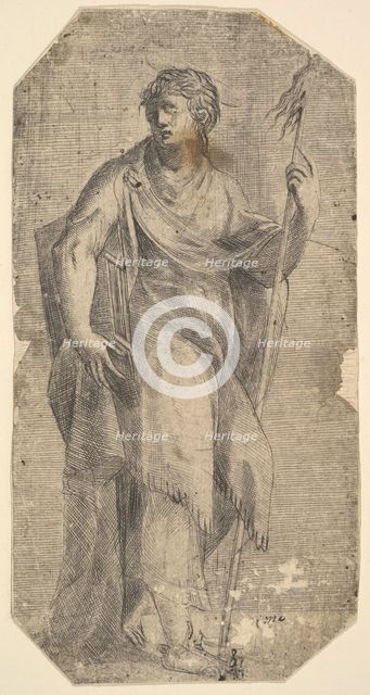 Saint Matthew holding a staff and a book, turning to the left, ca. 1540-50. Creator: Andrea Schiavone.