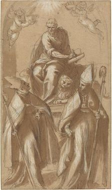 Saint Mark with Two Bishops and Putti, c. 1580. Creator: Jacopo Palma
