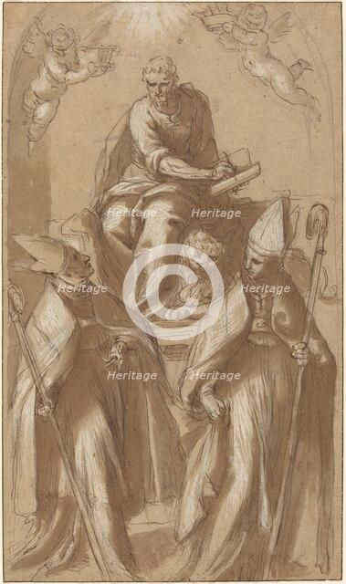 Saint Mark with Two Bishops and Putti, c. 1580. Creator: Jacopo Palma.