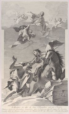 Saint Martin, on horseback, giving his cloak to a beggar..., 1760-1800. Creator: Giuliano Traballesi