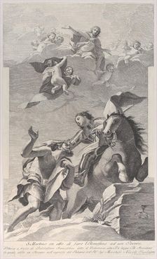 Saint Martin, on horseback, giving his cloak to a beggar..., 1760-1800. Creator: Giuliano Traballesi