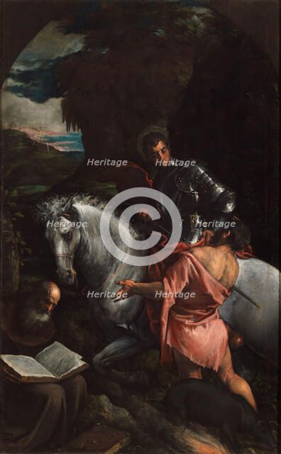 Saint Martin and the beggar with Saint Anthony, 1580. Creator: Bassano, Jacopo, il vecchio (around 1510-1592).