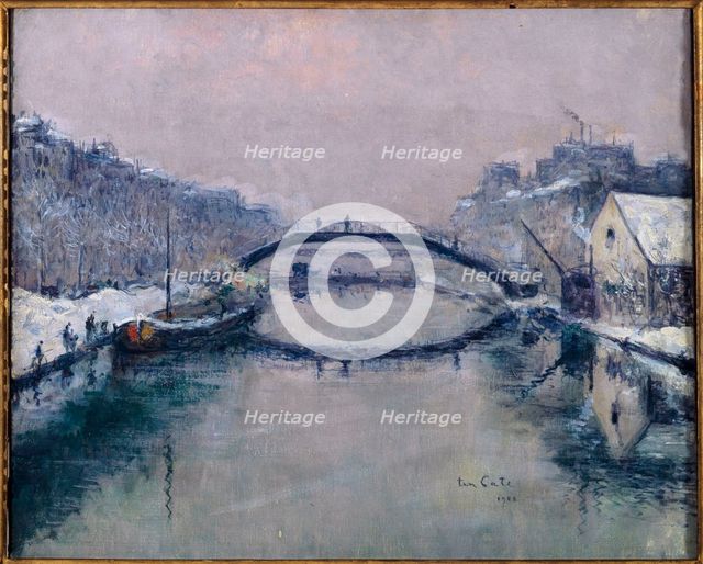 Saint-Martin canal; in snow, 10th arrondissement, 1908. Creator: Siebe Johannes ten Cate.
