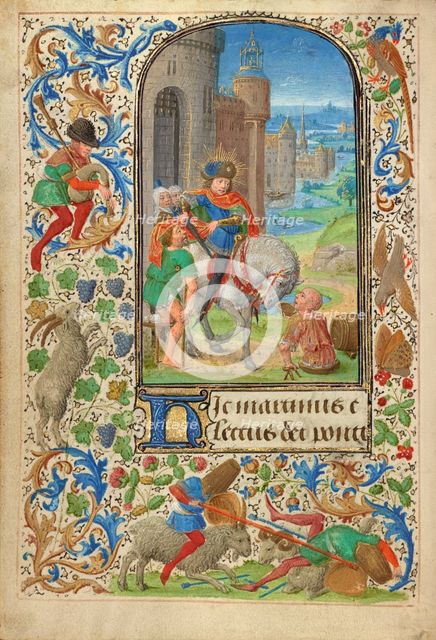 Saint Martin Dividing his Cloak; Prayer Book of Charles the Bold, 1469. Creator: Lieven van Lathem.