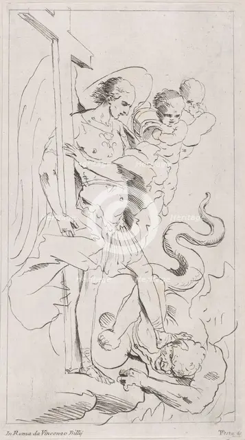 Saint Michael the Archangel crushing the demon underfoot, 1700-1800. Creator: Anon.